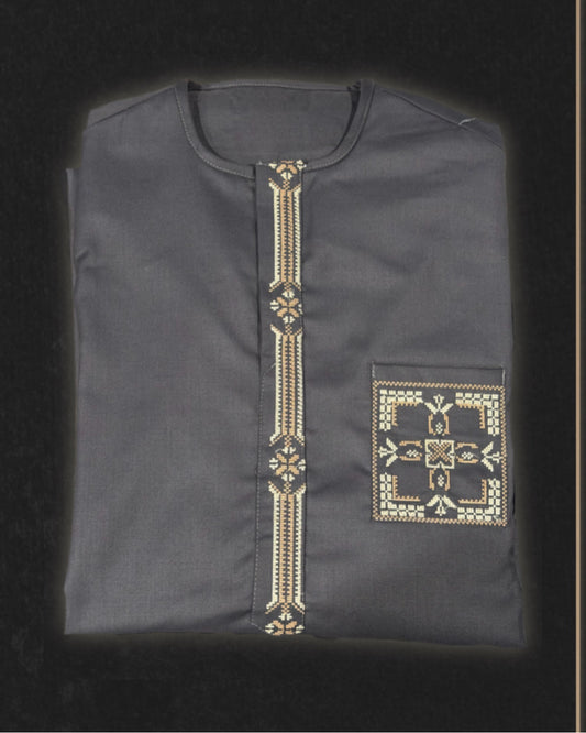 Grey Embroidered West African 2 Piece